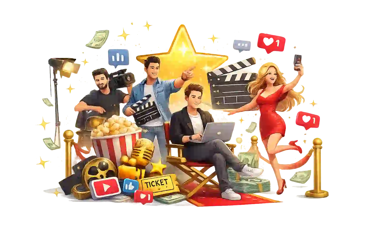 Ilustración de noticias de celebridades y espectáculos en Famosix.